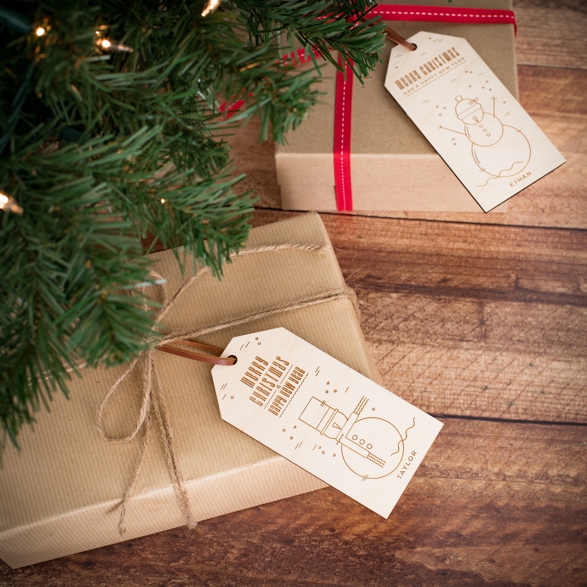 Two Personalised Christmas Gift Tags With Snowman Design