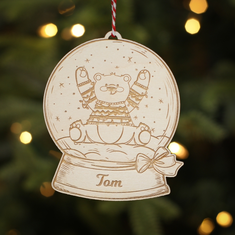 Personalised Christmas Tree Decoration Snow Globe Bear