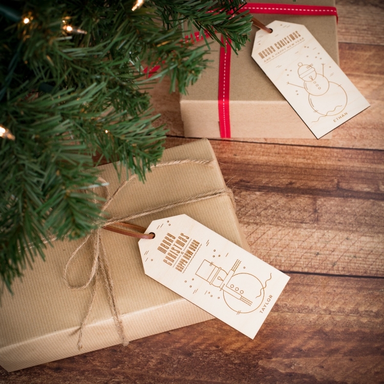 Two Personalised Christmas Gift Tags With Snowman Design
