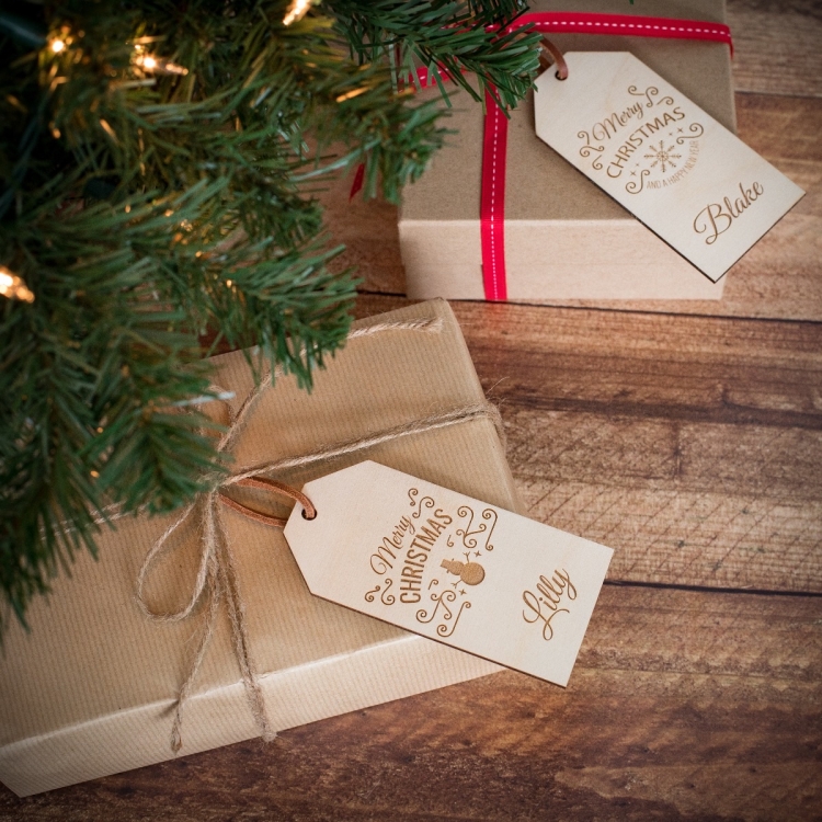 Two Personalised Christmas Gift Tags With Swirl Design